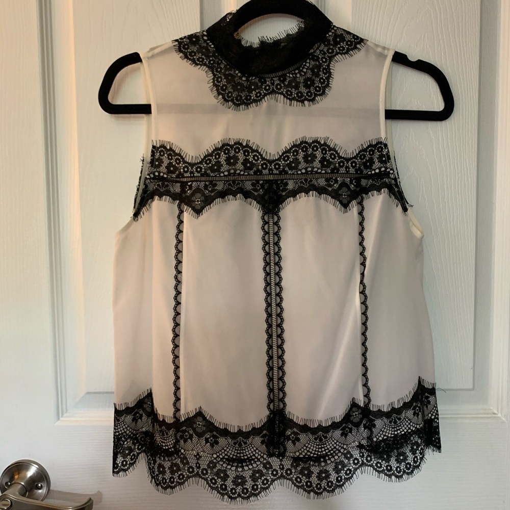 Alice and Olivia Lettie silk lace panel blouse